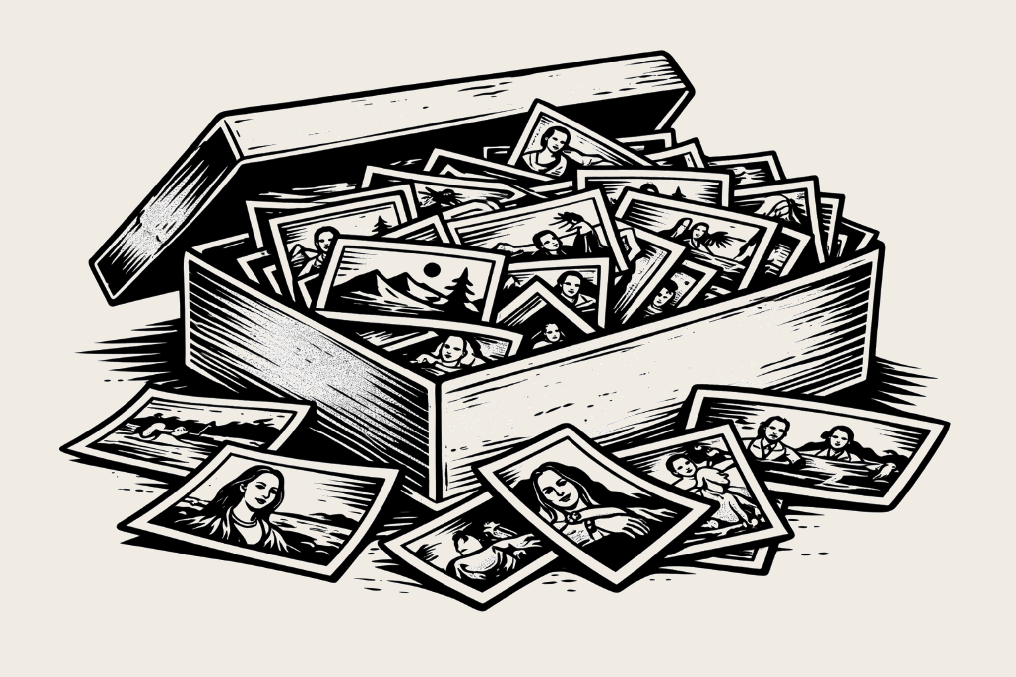 Messy shoebox of photos